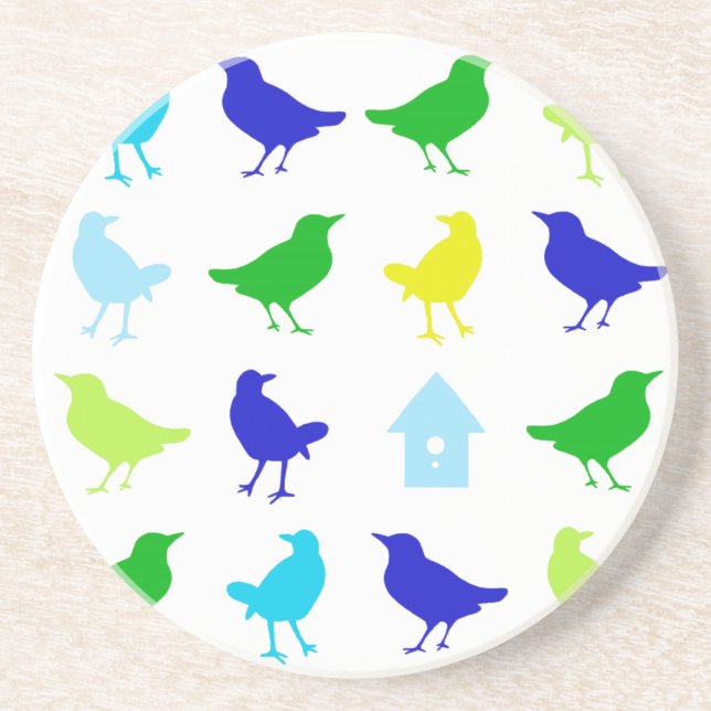 Malerei von farbigen Vögeln durch Chariklia Zarris Sandstein Untersetzer (Vorne)