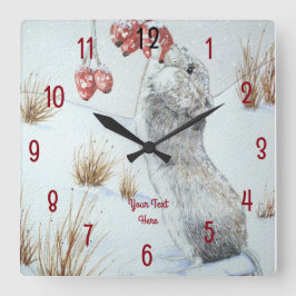 Malerei von Feldmaus in der Schneewelt Quadratische Wanduhr