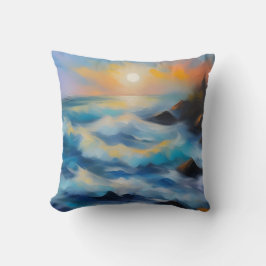 Malerei von hellblauen Meereswellen unter der Sonn Kissen