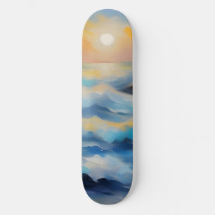Malerei von hellblauen Meereswellen unter der Sonn Skateboard