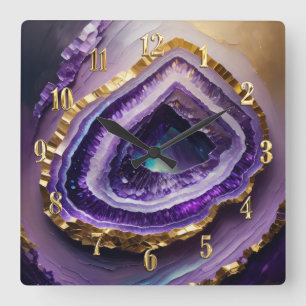 Malerei von Lila und Goldgeode Quadratische Wanduhr