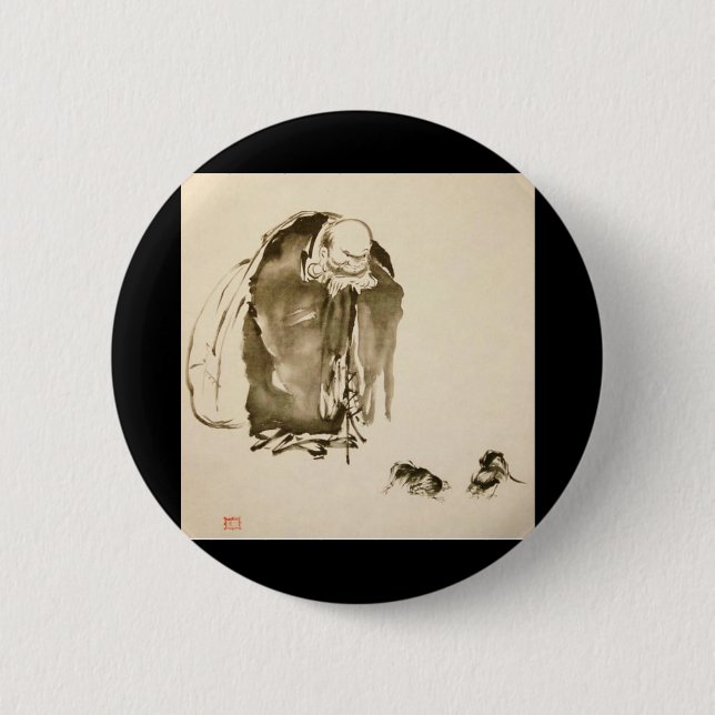 Malerei von Miyamoto Musashi, C.1600s Button (Vorderseite)