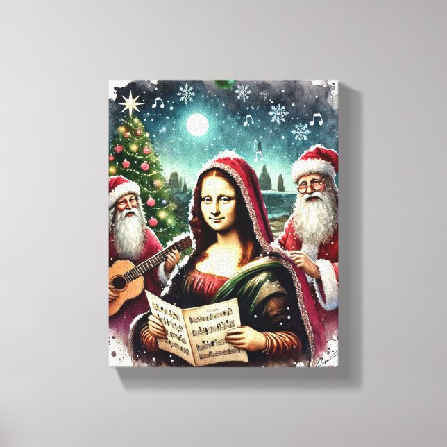 Malerei von Mona Lisa mit Weihnachtsliedern Leinwanddruck (Vorderseite)
