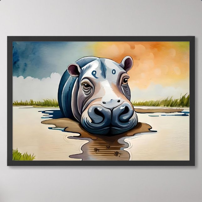 Malerei von Nilpferden, die im Schlamm flink einwe Poster (painting of hippopotamus soaking in the mud lazily)