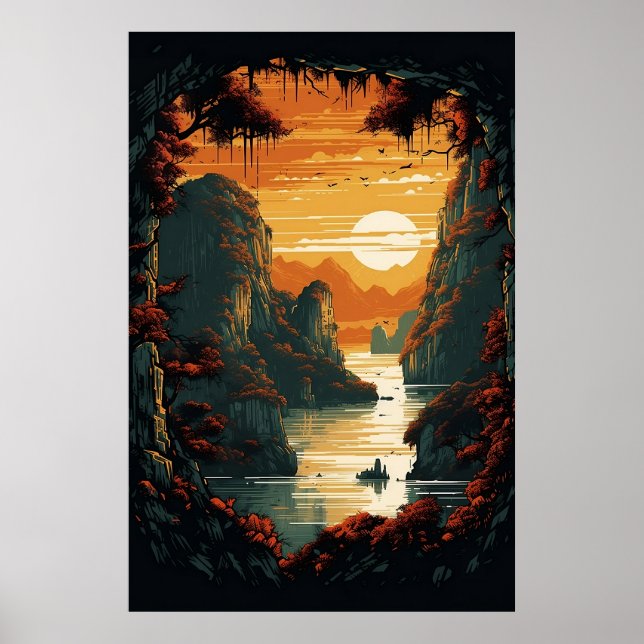 Malerei von Sonnenaufgang über Berge Poster ArtPri (Vorne)