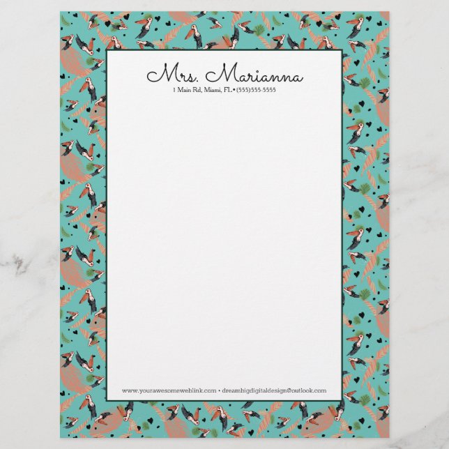 Malerei von Toucans and Greenery Bird Pattern Briefbogen (Vorderseite)