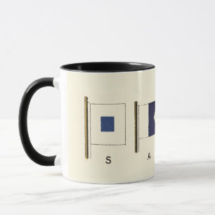 Malerei von vier Flaggen mit dem Segel unten Tasse