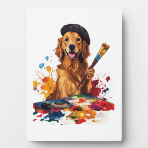 Malerhund � Künstlerischer Hund mit Staffelei Fotoplatte