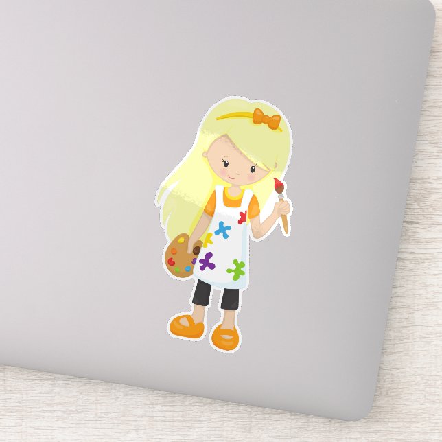 Malerin, Malerin, Niedliche Frau, Blonde Hair Aufkleber (Detail)