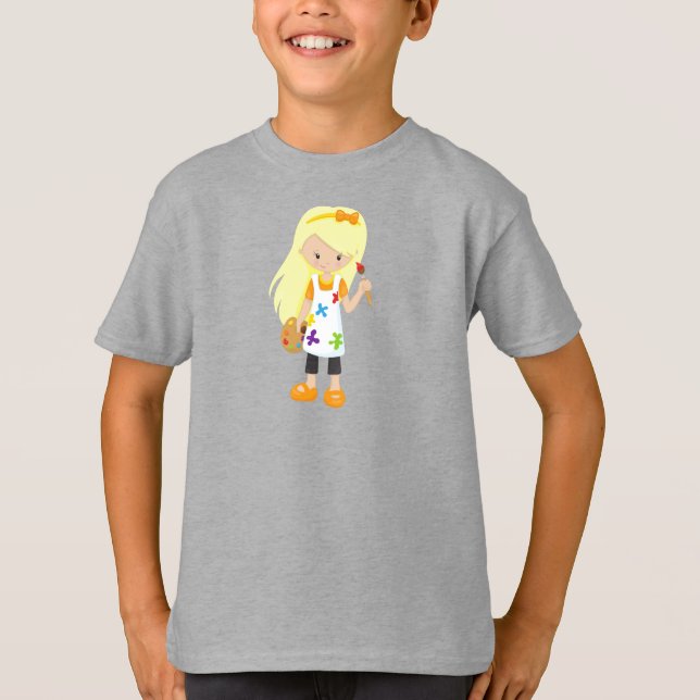 Malerin, Malerin, Niedliche Frau, Blonde Hair T-Shirt (Vorderseite)