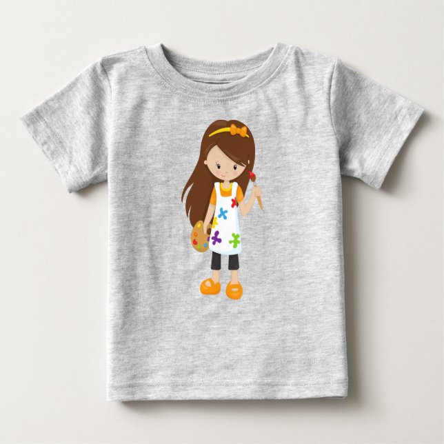 Malerin, Malerin, Niedliche Frau, Braunhaar Baby T-shirt (Vorderseite)