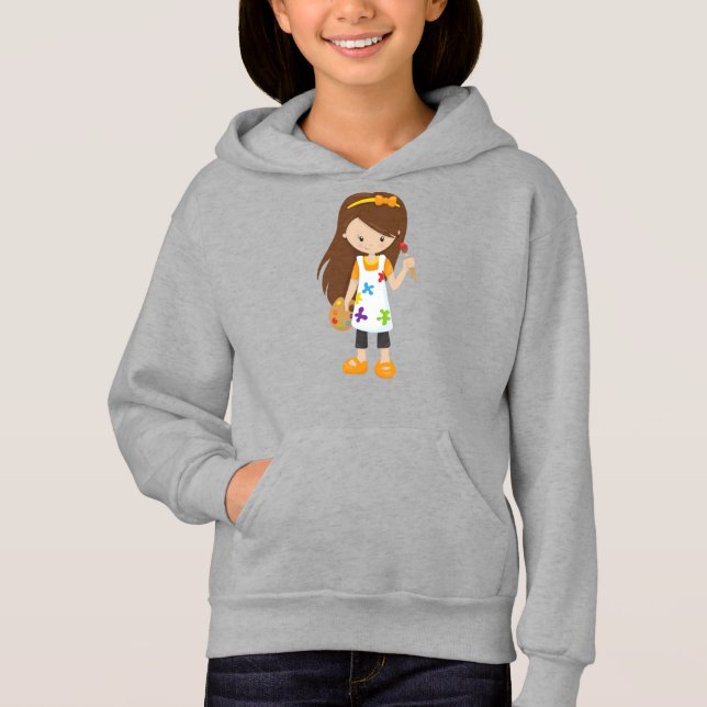 Malerin, Malerin, Niedliche Frau, Braunhaar Hoodie (Vorderseite)