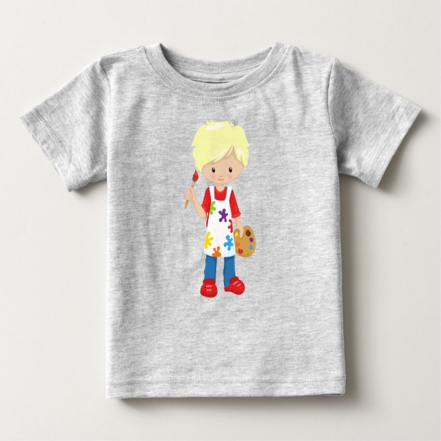 Malerin, Malerin, Niedlicher Junge, blondes Haar Baby T-shirt (Vorderseite)