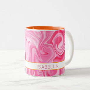 Malerisch Swirl Art Pink Orange Modern NAME Fun Zweifarbige Tasse