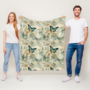 Malerisch Teal Schmetterling Floral Salbei Terrako Fleecedecke