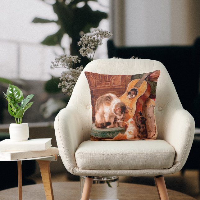 Malerisch Vintage Kunst - Katzen und Gitarre Kissen (Von Creator hochgeladen)