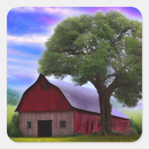 Malerische Ahornbäume im rustikalen Blätter Quadratischer Aufkleber