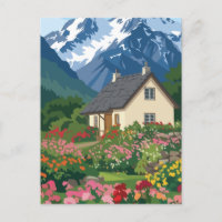 Malerische alpine Hütte mit lebendigem Blumengarte