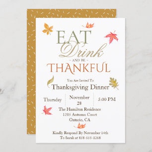 Malerische Blätter Erntedank Abendessen Einladung