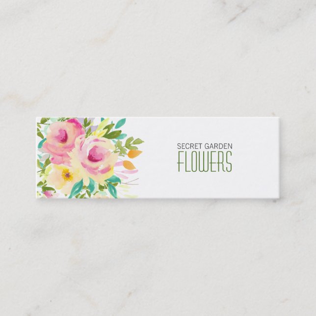 Malerische Blume Florist Skinny Business Cards Mini Visitenkarte (Vorderseite)