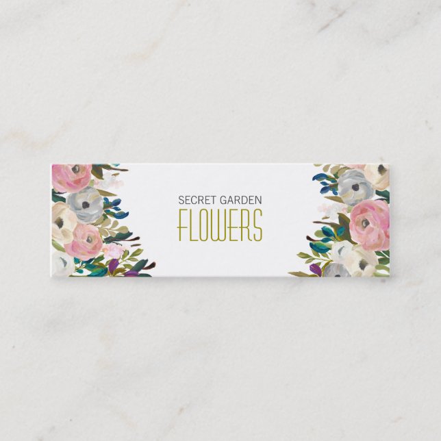 Malerische Blume Florist Skinny Business Cards Mini Visitenkarte (Vorderseite)