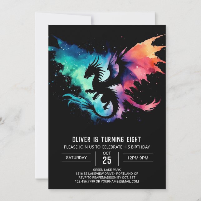 Malerische Drache Geburtstagskleidung Einladung (Vorderseite)