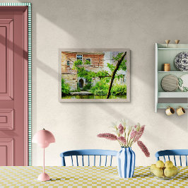 Malerische englische Hütte am Wasser Leinwanddruck