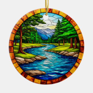 Malerische Fluss- und Waldlandschaft Keramik Ornament
