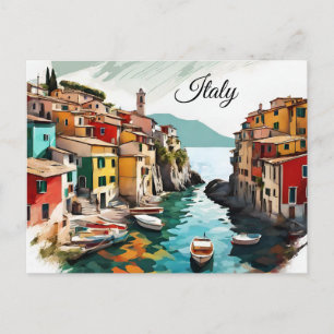 Malerische italienische Mittelmeerküste Flaggenfar Postkarte