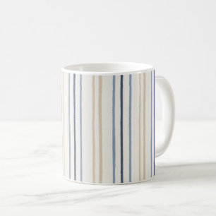 Malerische Küstenblaue- und Sand-Pinstripemuster Kaffeetasse
