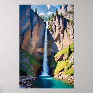 Malerische Landschaft Berge Wasserfall Natur Poster