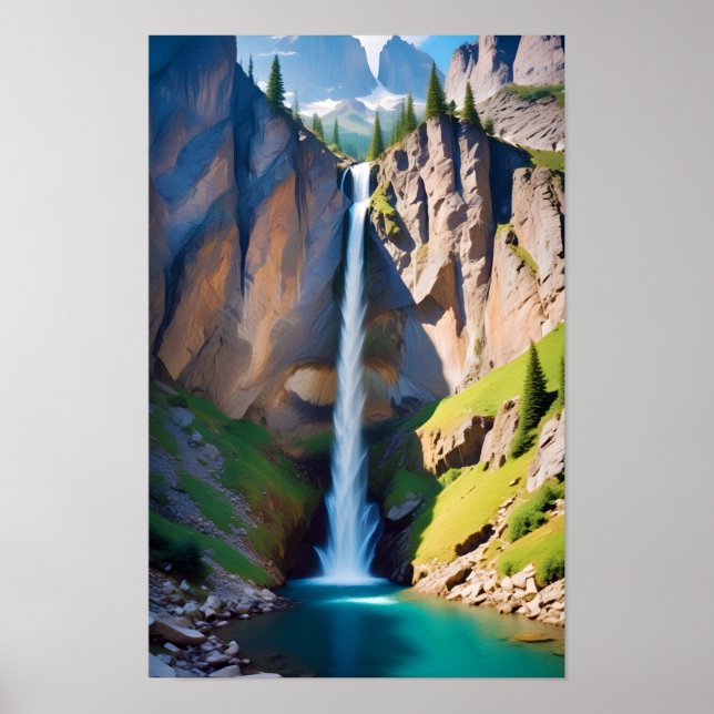 Malerische Landschaft Berge Wasserfall Natur Poster (Vorne)