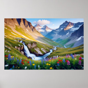 Malerische Landschaft Wiesen Tal Natur friedlich Poster