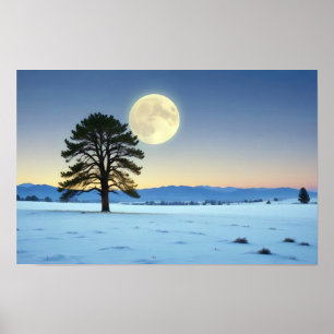 Malerische Landschaft Wintermond Natur Ruhe Poster