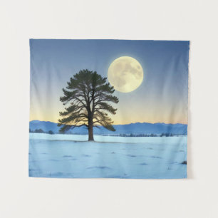 Malerische Landschaft Wintermond Natur Ruhe Wandteppich