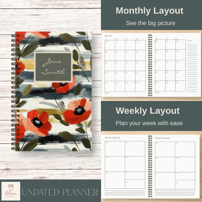 Malerische Moderne Rote Mohnspirale-Planer Planer (Beautiful on the outside. Practical on the inside. Personalize your cover and enjoy clear layouts.)