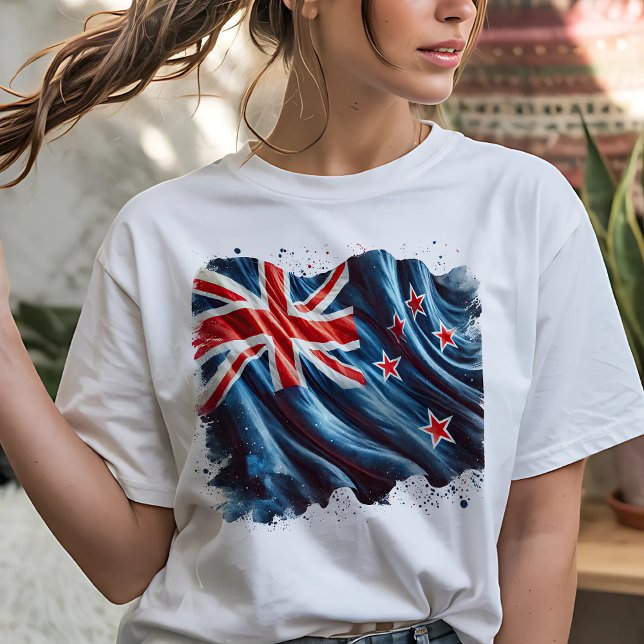 Malerische Neuseeland-Flagge zerrissen T-Shirt (Von Creator hochgeladen)