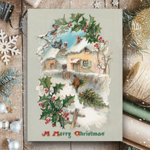 Malerische nostalgische rustikale Winterlandschaft Feiertagskarte