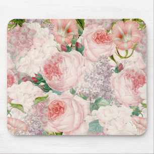 Malerische Retro-Rosen Flieder Blumen Frühlingsmus Mousepad