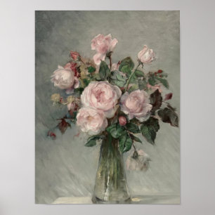 Malerische rosa Pfingstrosen Malerei Vintage-Blume Poster
