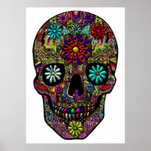 Malerische Skull Floral Art Poster