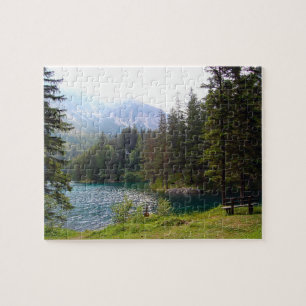 Malerischer alpiner Wald- und See-Foto Puzzle