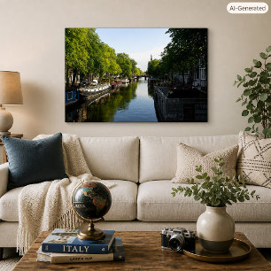 Malerischer Amsterdam-Kanal und Hausboote Foto Poster