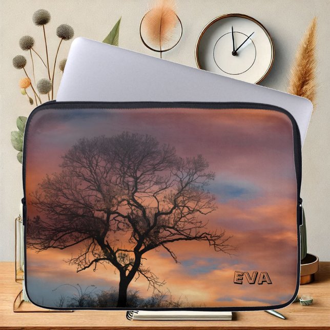 Malerischer Baum Sonnenuntergang Twilight Naturfot Laptopschutzhülle (Picturesque Tree Sunset Twilight Nature Photograph Laptop Sleeve)