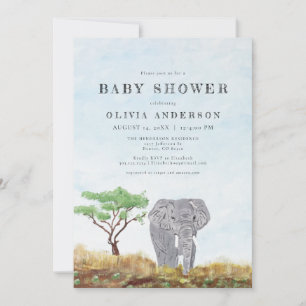 Malerischer Elefant Bleibe Wild Safari Baby Dusche Einladung