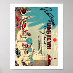 Malerischer Long Beach, Vintager Stil in Kaliforni Poster