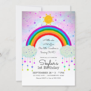 Malerischer Regenbogen und Sterne 1. Geburtstag Einladung