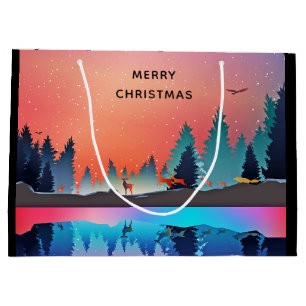 Malerischer Wintersee mit Weihnachtshirsch Große Geschenktüte