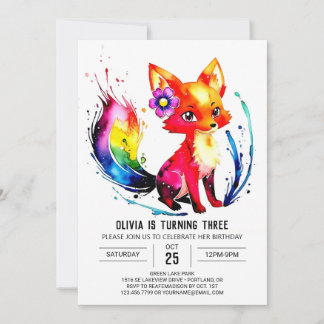 Malerisches Adorable Fox Digital Girl Geburtstag Einladung