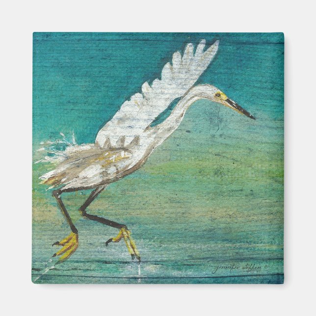Malerisches Egret Shorebird Beach House Art Magnet (Vorne)
